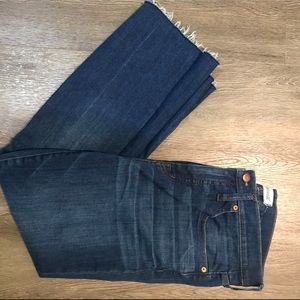 Madwell dark wash boyfriend jeans with raw hem